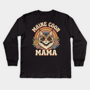 Maine Coon Mama Cat Lover Retro Rainbow Kids Long Sleeve T-Shirt