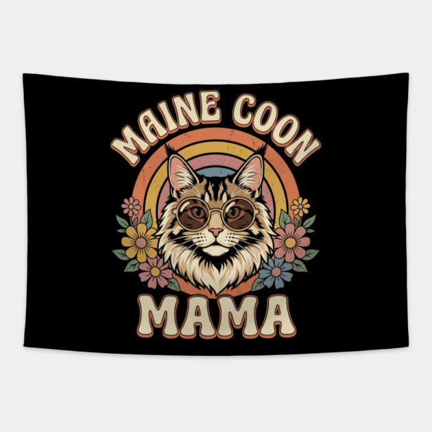 Maine Coon Mama Cat Lover Retro Rainbow Tapestry by ArtistTee ⭐⭐⭐⭐⭐