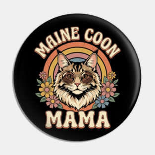 Maine Coon Mama Cat Lover Retro Rainbow Pin