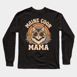 Maine Coon Mama Cat Lover Retro Rainbow Long Sleeve T-Shirt