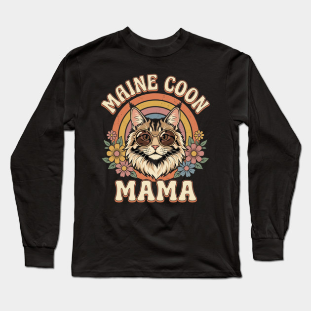 Maine Coon Mama Cat Lover Retro Rainbow Long Sleeve T-Shirt by ArtistTee ⭐⭐⭐⭐⭐