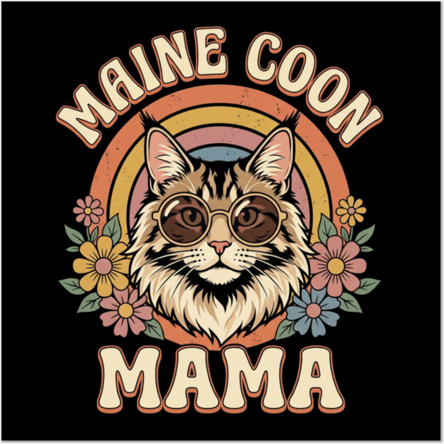 Maine Coon Mama Cat Lover Retro Rainbow Wall Art by ArtistTee ⭐⭐⭐⭐⭐