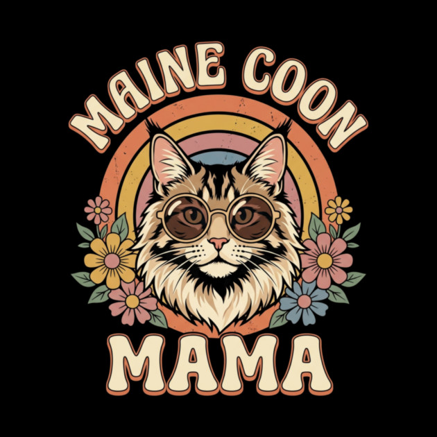Maine Coon Mama Cat Lover Retro Rainbow by ArtistTee ⭐⭐⭐⭐⭐