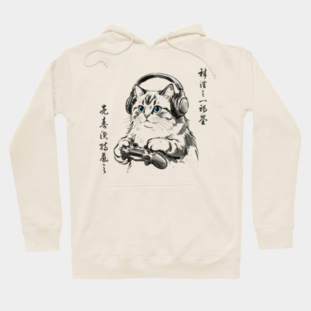 Gamer Cat Blue Eyes Japanese Aesthetic Cat Lover Hoodie by ArtistTee ⭐⭐⭐⭐⭐