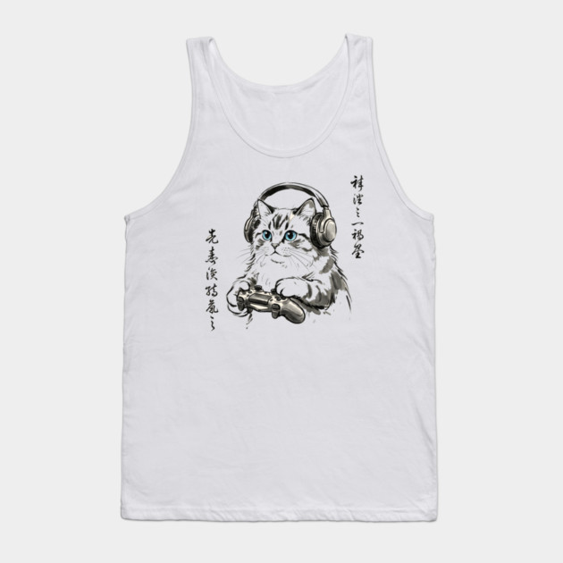 Gamer Cat Blue Eyes Japanese Aesthetic Cat Lover Tank Top by ArtistTee ⭐⭐⭐⭐⭐