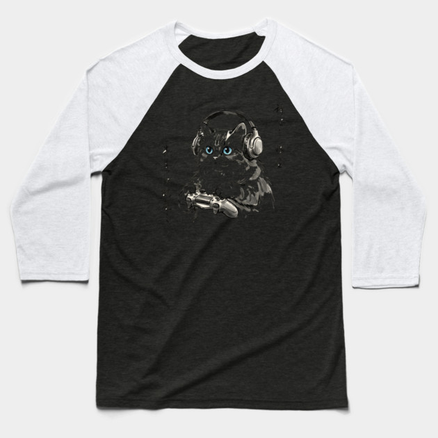 Gamer Cat Blue Eyes Japanese Aesthetic Cat Lover Baseball T-Shirt by ArtistTee ⭐⭐⭐⭐⭐