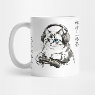 Gamer Cat Blue Eyes Japanese Aesthetic Cat Lover Mug
