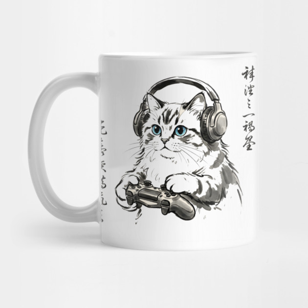 Gamer Cat Blue Eyes Japanese Aesthetic Cat Lover by ArtistTee ⭐⭐⭐⭐⭐