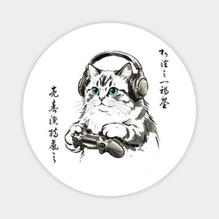 Gamer Cat Blue Eyes Japanese Aesthetic Cat Lover Magnet