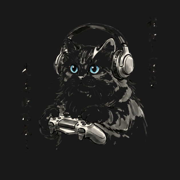 Gamer Cat Blue Eyes Japanese Aesthetic Cat Lover by ArtistTee ⭐⭐⭐⭐⭐