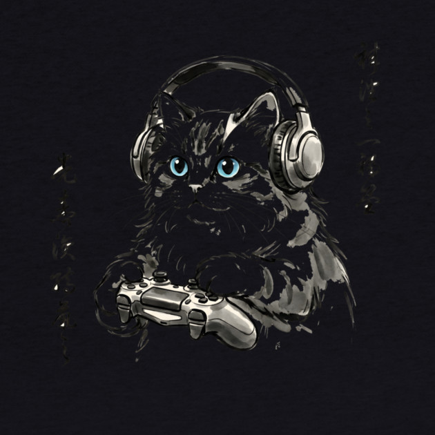 Gamer Cat Blue Eyes Japanese Aesthetic Cat Lover by ArtistTee ⭐⭐⭐⭐⭐