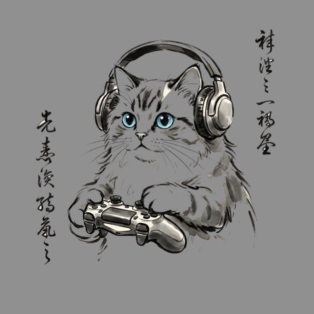 Gamer Cat Blue Eyes Japanese Aesthetic Cat Lover by ArtistTee ⭐⭐⭐⭐⭐