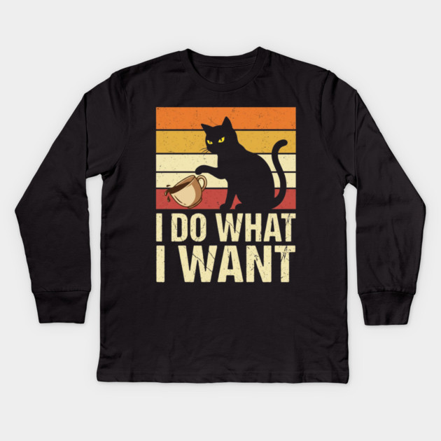 I Do What I Want Cat Coffee Humor Kids Long Sleeve T-Shirt by ArtistTee ⭐⭐⭐⭐⭐