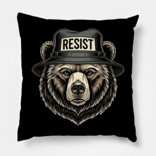 Resist Bear in Fedora Pillow