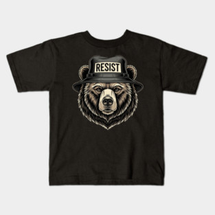 Resist Bear in Fedora Kids T-Shirt