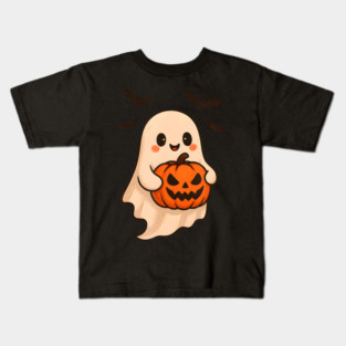 Ghost With Pumpkin For Halloween Party Spooky Kids T-Shirt