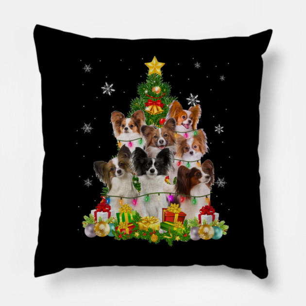 Funny Papillon Christmas Tree Funny Dog Lover Pillow by yangho