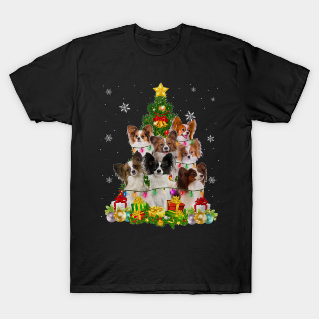 Funny Papillon Christmas Tree Funny Dog Lover T-Shirt by yangho