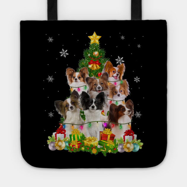 Funny Papillon Christmas Tree Funny Dog Lover Tote by yangho