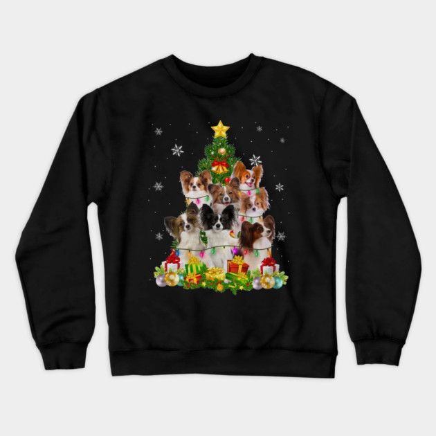 Funny Papillon Christmas Tree Funny Dog Lover Crewneck Sweatshirt by yangho