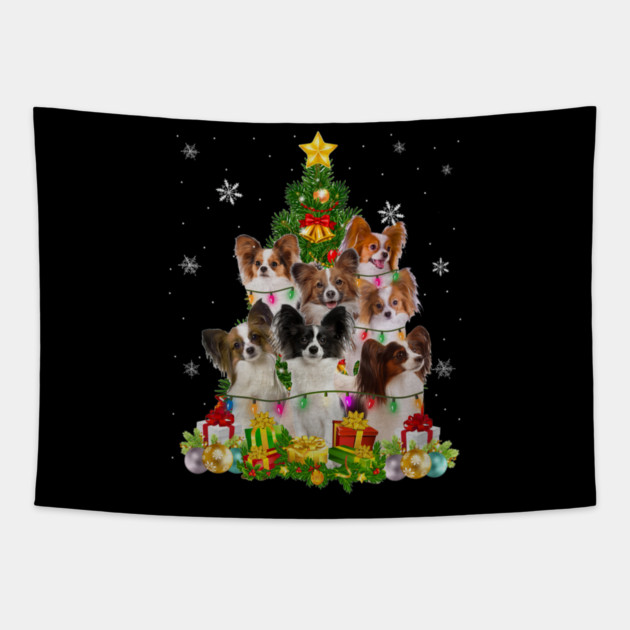 Funny Papillon Christmas Tree Funny Dog Lover Tapestry by yangho