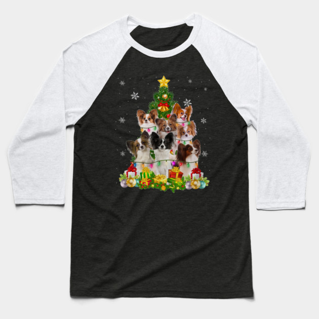 Funny Papillon Christmas Tree Funny Dog Lover Baseball T-Shirt by yangho