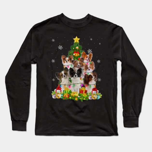 Funny Papillon Christmas Tree Funny Dog Lover Long Sleeve T-Shirt by yangho