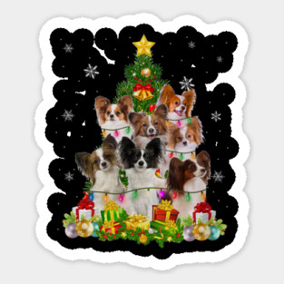 Funny Papillon Christmas Tree Funny Dog Lover Sticker