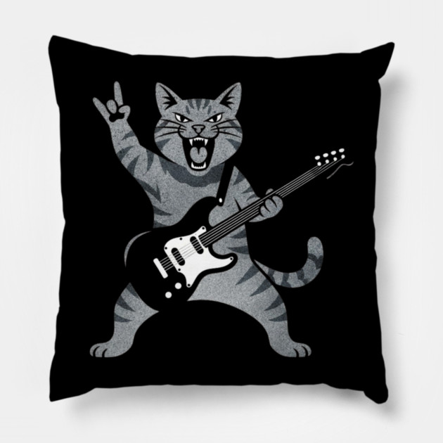 Funny Cat Playing Guitar Rock and Roll Gifts Men Women Kids Pillow by shirtlux