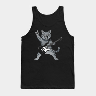 Funny Cat Playing Guitar Rock and Roll Gifts Men Women Kids Tank Top