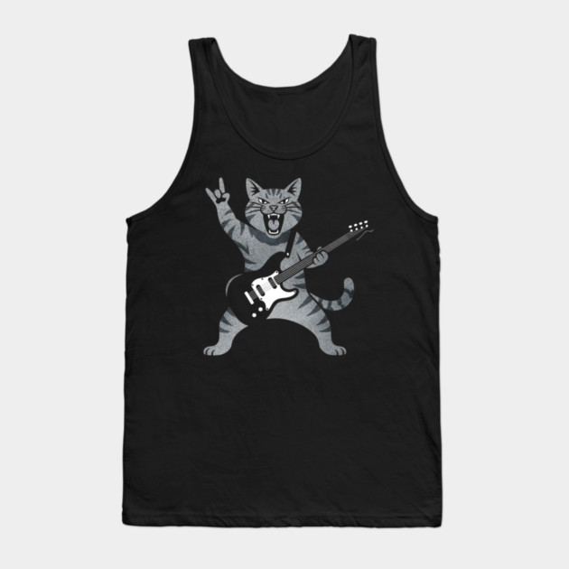 Funny Cat Playing Guitar Rock and Roll Gifts Men Women Kids Tank Top by shirtlux