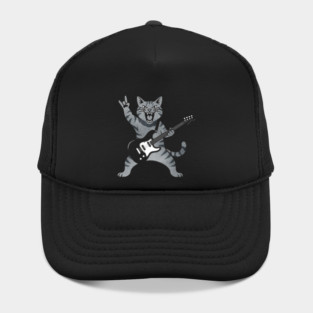 Funny Cat Playing Guitar Rock and Roll Gifts Men Women Kids Hat