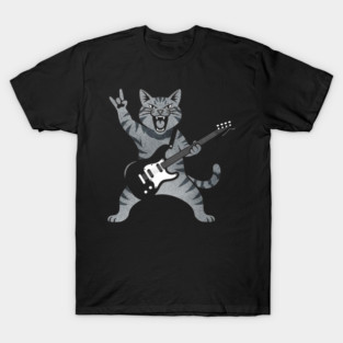 Funny Cat Playing Guitar Rock and Roll Gifts Men Women Kids T-Shirt