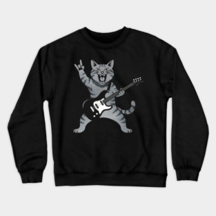 Funny Cat Playing Guitar Rock and Roll Gifts Men Women Kids Crewneck Sweatshirt