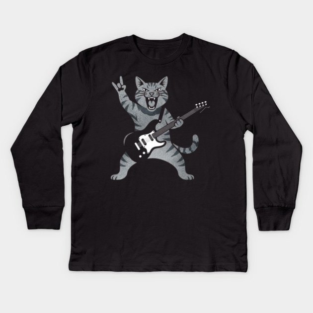 Funny Cat Playing Guitar Rock and Roll Gifts Men Women Kids Kids Long Sleeve T-Shirt by shirtlux