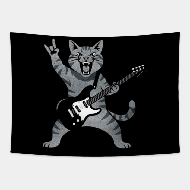 Funny Cat Playing Guitar Rock and Roll Gifts Men Women Kids Tapestry by shirtlux