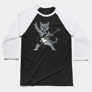 Funny Cat Playing Guitar Rock and Roll Gifts Men Women Kids Baseball T-Shirt