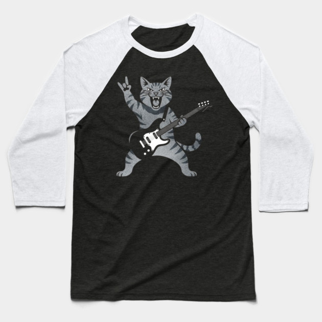Funny Cat Playing Guitar Rock and Roll Gifts Men Women Kids Baseball T-Shirt by shirtlux