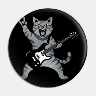 Funny Cat Playing Guitar Rock and Roll Gifts Men Women Kids Pin