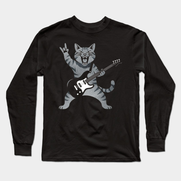 Funny Cat Playing Guitar Rock and Roll Gifts Men Women Kids Long Sleeve T-Shirt by shirtlux