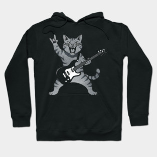 Funny Cat Playing Guitar Rock and Roll Gifts Men Women Kids Hoodie