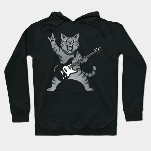 Funny Cat Playing Guitar Rock and Roll Gifts Men Women Kids Hoodie by shirtlux