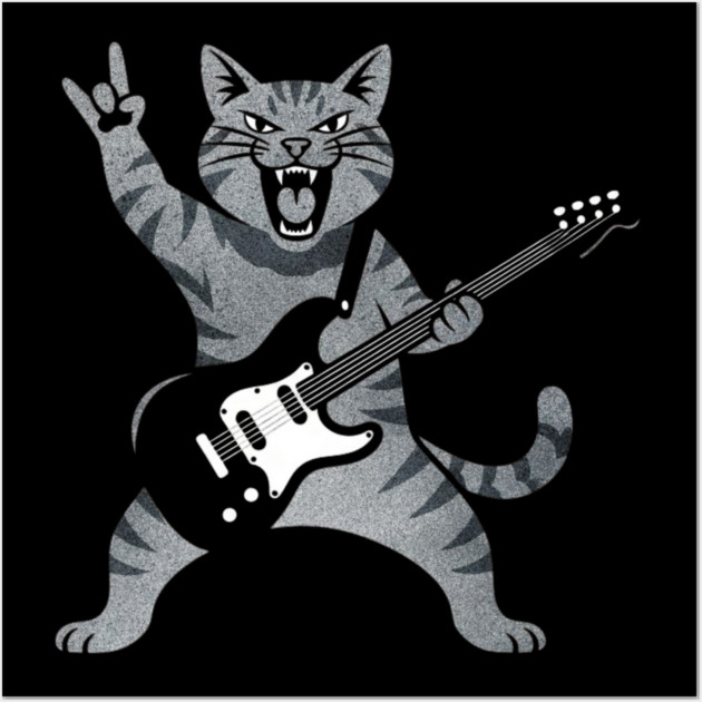 Funny Cat Playing Guitar Rock and Roll Gifts Men Women Kids Wall Art by shirtlux