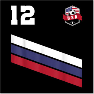 American USA Flag Soccer Jersey Favorite Lucky Number 12 Women Men Posters and Art