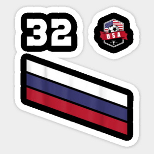 American USA Flag Soccer Jersey Favorite Lucky Number 32 Women Men Sticker