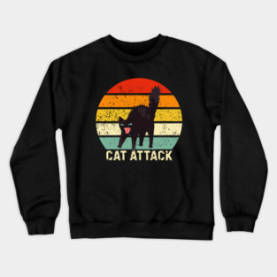 Cat Attack Hissing Black Cat Retro Sunset Stripes Crewneck Sweatshirt
