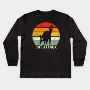 Cat Attack Hissing Black Cat Retro Sunset Stripes Kids Long Sleeve T-Shirt