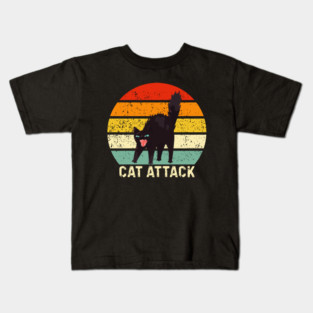 Cat Attack Hissing Black Cat Retro Sunset Stripes Kids T-Shirt