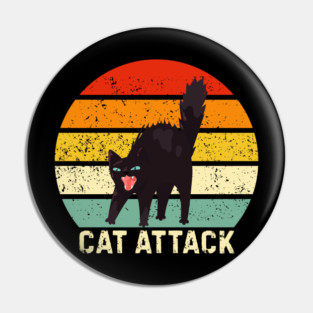 Cat Attack Hissing Black Cat Retro Sunset Stripes Pin