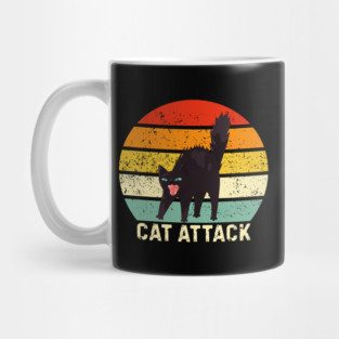 Cat Attack Hissing Black Cat Retro Sunset Stripes Mug